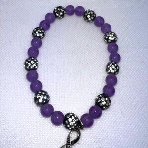 Purple‎ Beaded Bracelet with Rhinestone Balls and Hope Charm